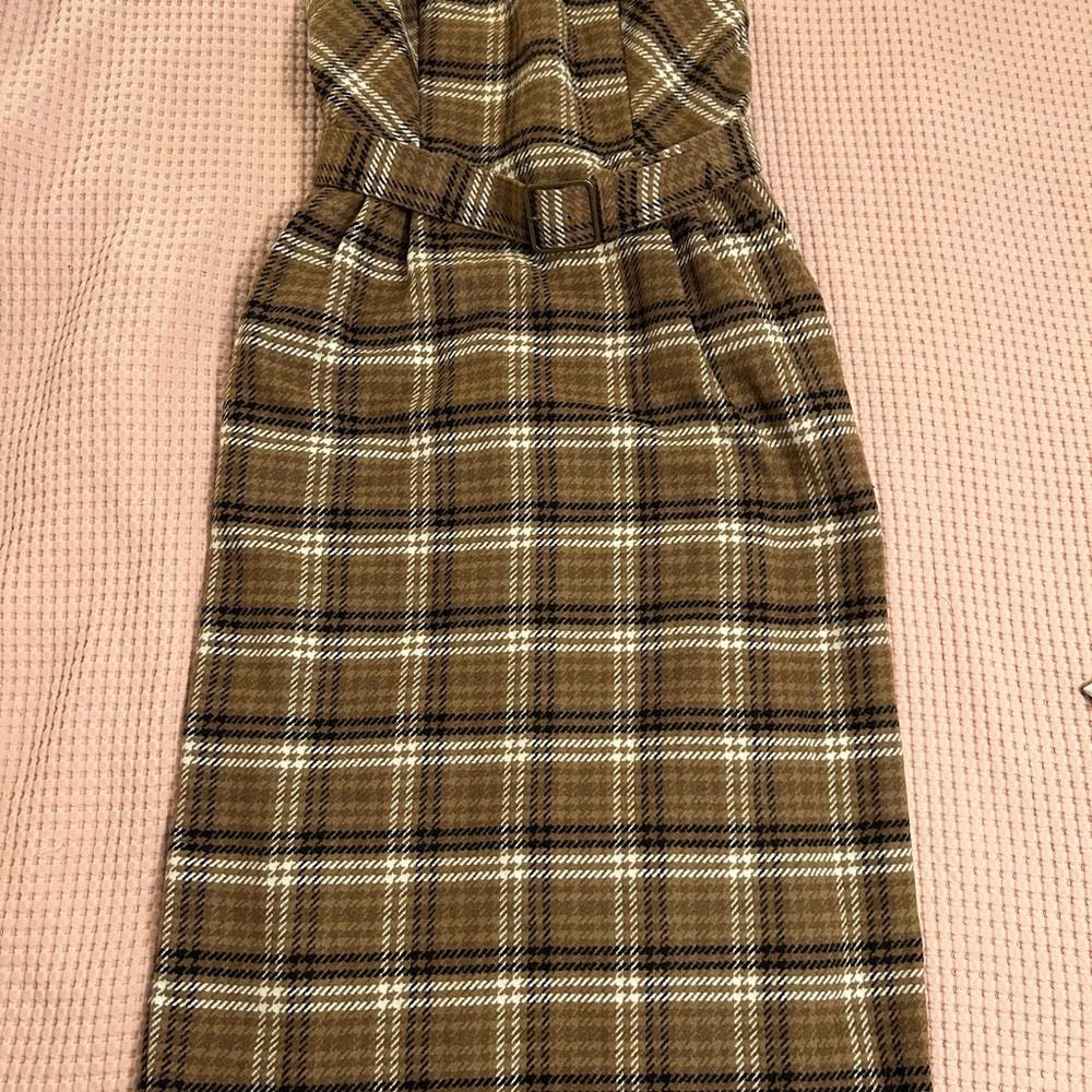 Anthropologie Strapless Plaid Belted Midi Dress